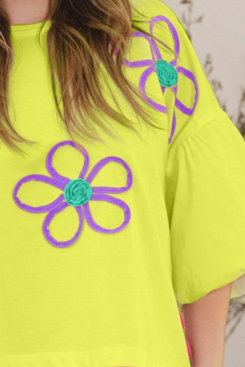 Hazel Blues® |  ODDI Flower Embroidery Detail T-Shirt