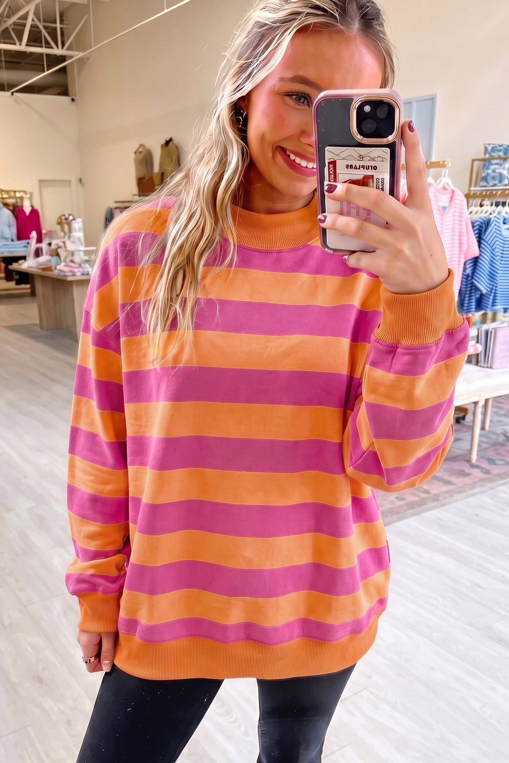 Eliana Gray Striped Relaxed Sweatshirt
