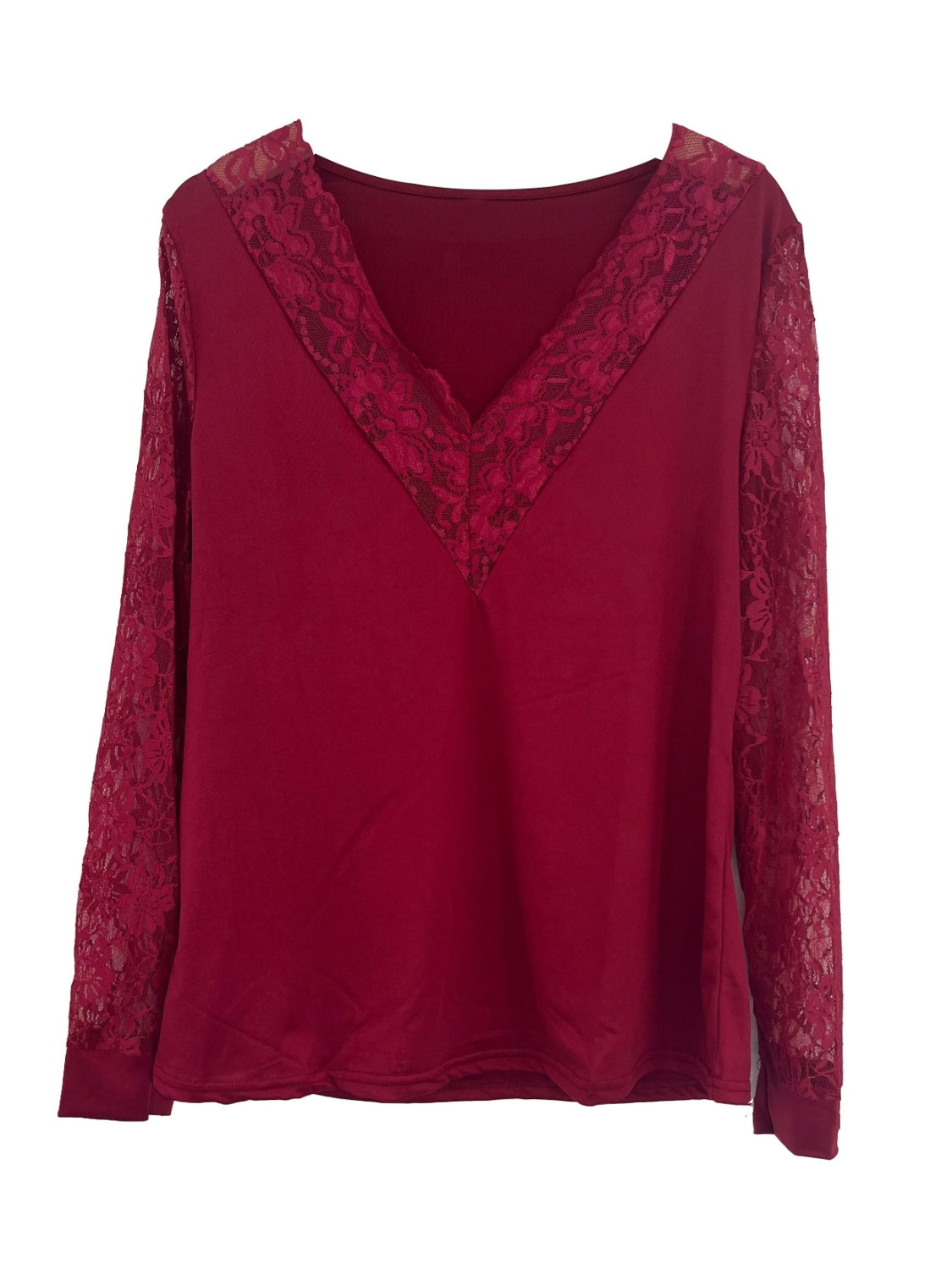 Hazel Blues® |  Lace Detail V-Neck Long Sleeve Blouse