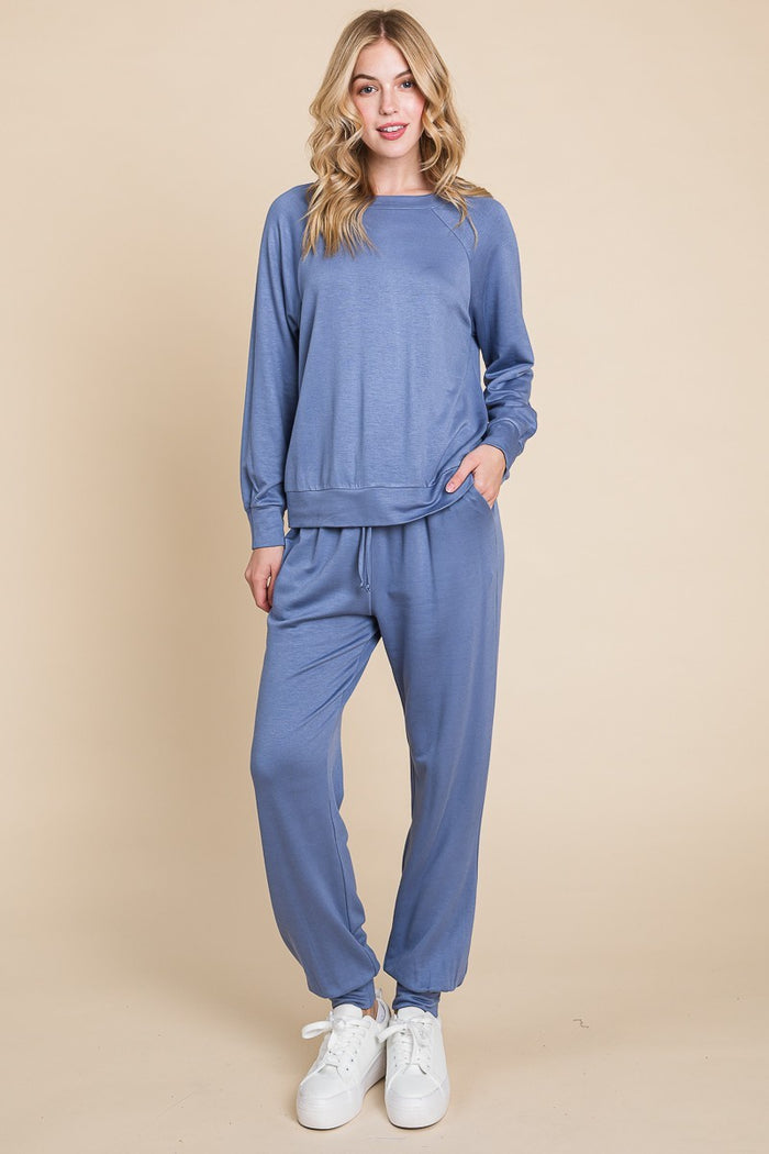 Hazel Blues® |  Super Lady Round Neck Raglan Sleeve Top and Pants Lounge Set