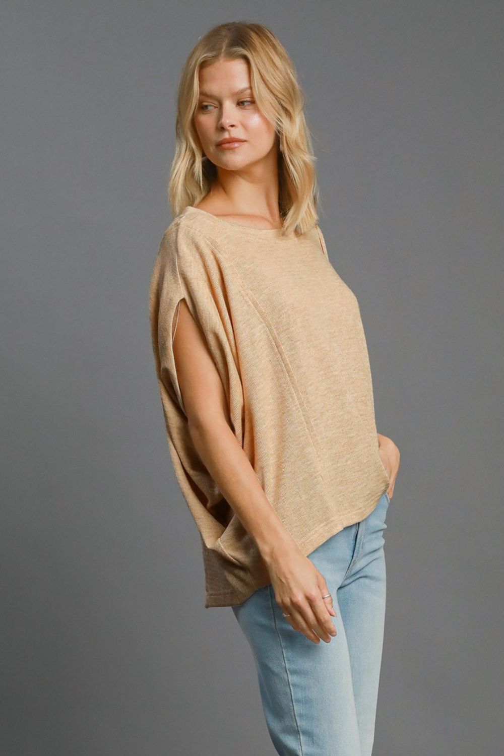 Hazel Blues® |  Umgee Exposed Seam Round Neck Batwing Sleeve Knit Top