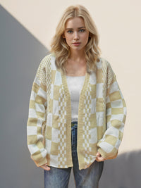 Hazel Blues® |  Double Take Checkered Open Front Dropped Shoulder Cardigan