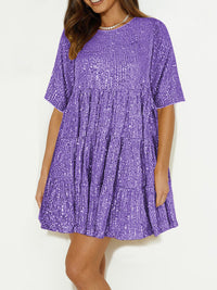 Hazel Blues® |  Sequin Round Neck Half Sleeve Mini Dress