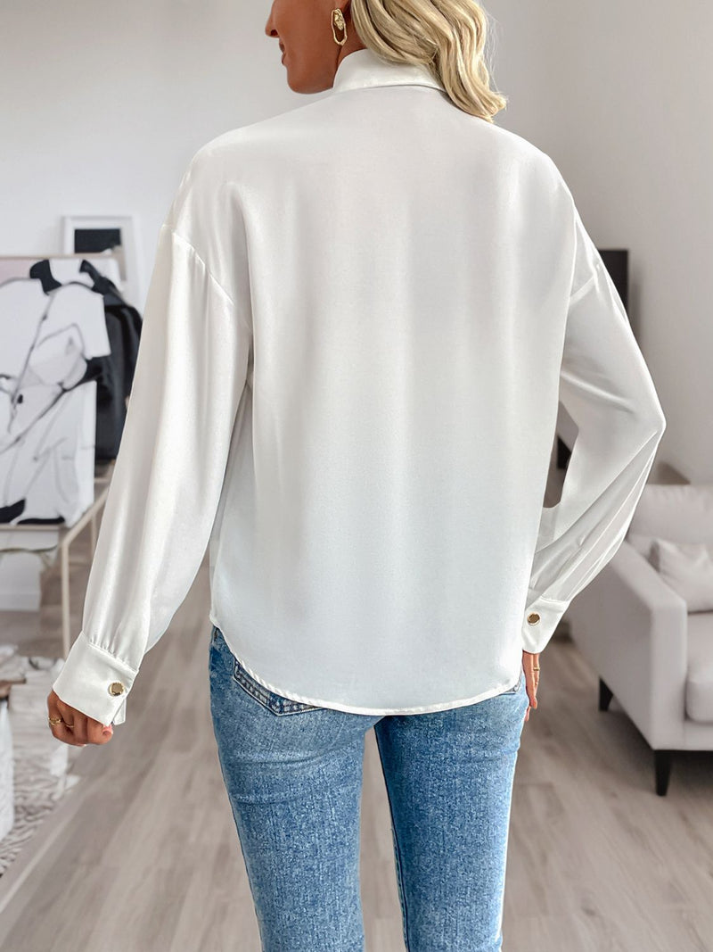 Hazel Blues® |  Perfee Sequin Contrast Collared Neck Long Sleeve Shirt