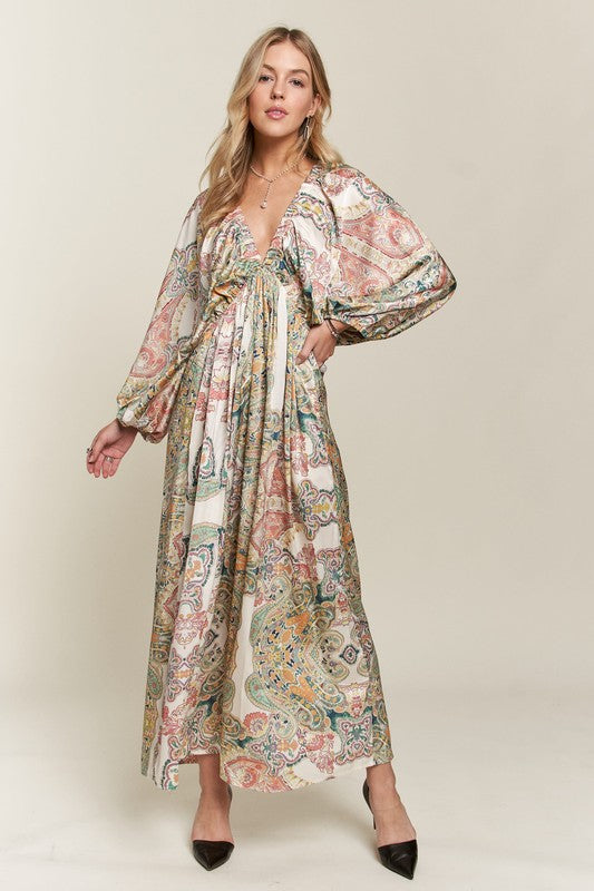 Hazel Blues® |  ADORA Printed V-Neck Batwing Sleeve Dress