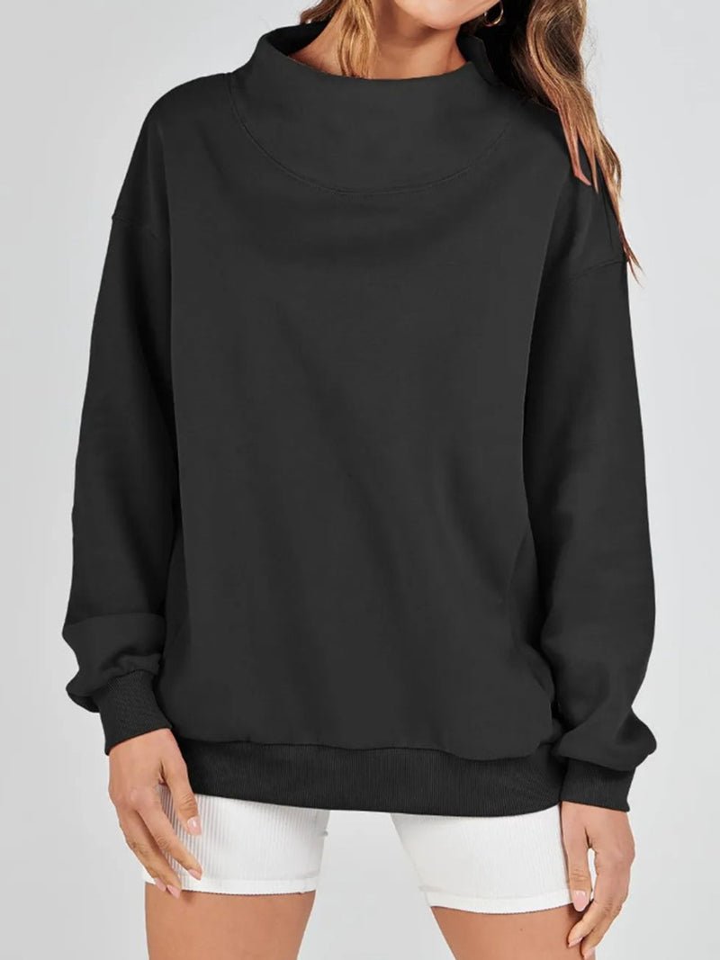 Hazel Blues® |  Mock Neck Drop Shoulder Long Sleeve Sweatshirt