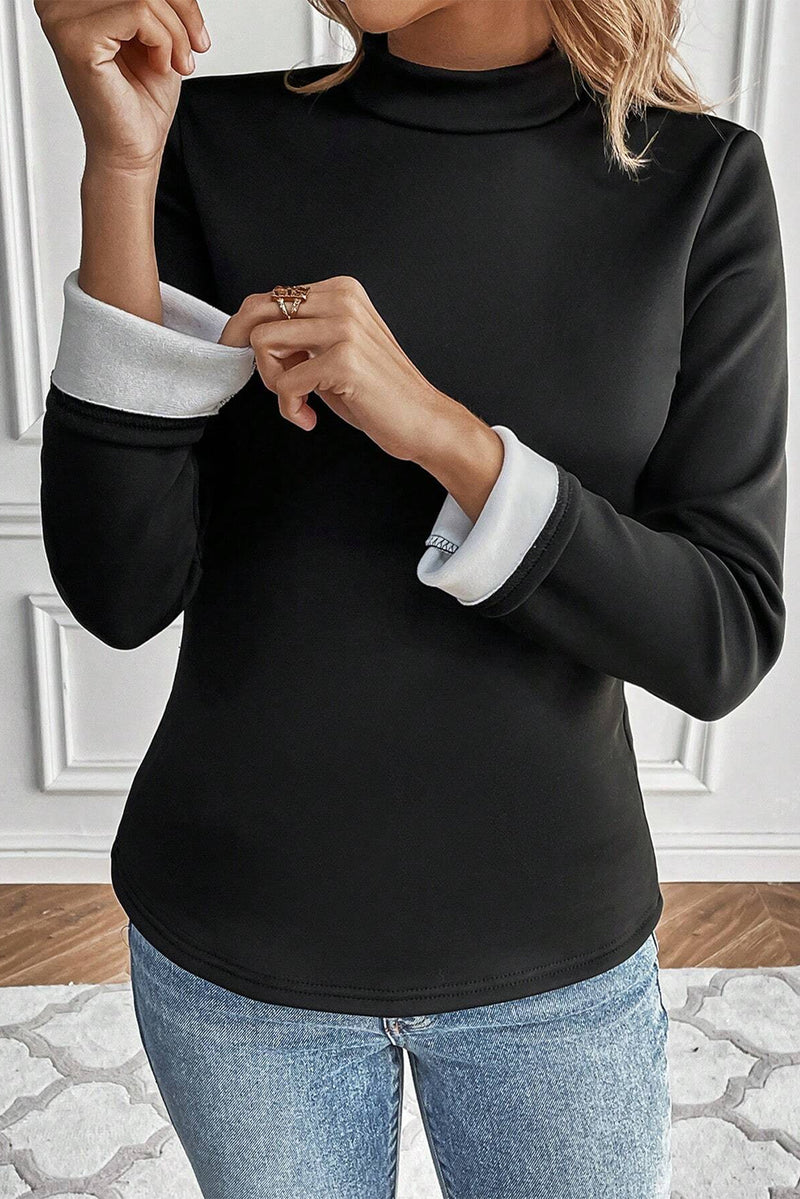 Hazel Blues® |  Black Mock Neck Thermal Lined Long Sleeve Tee
