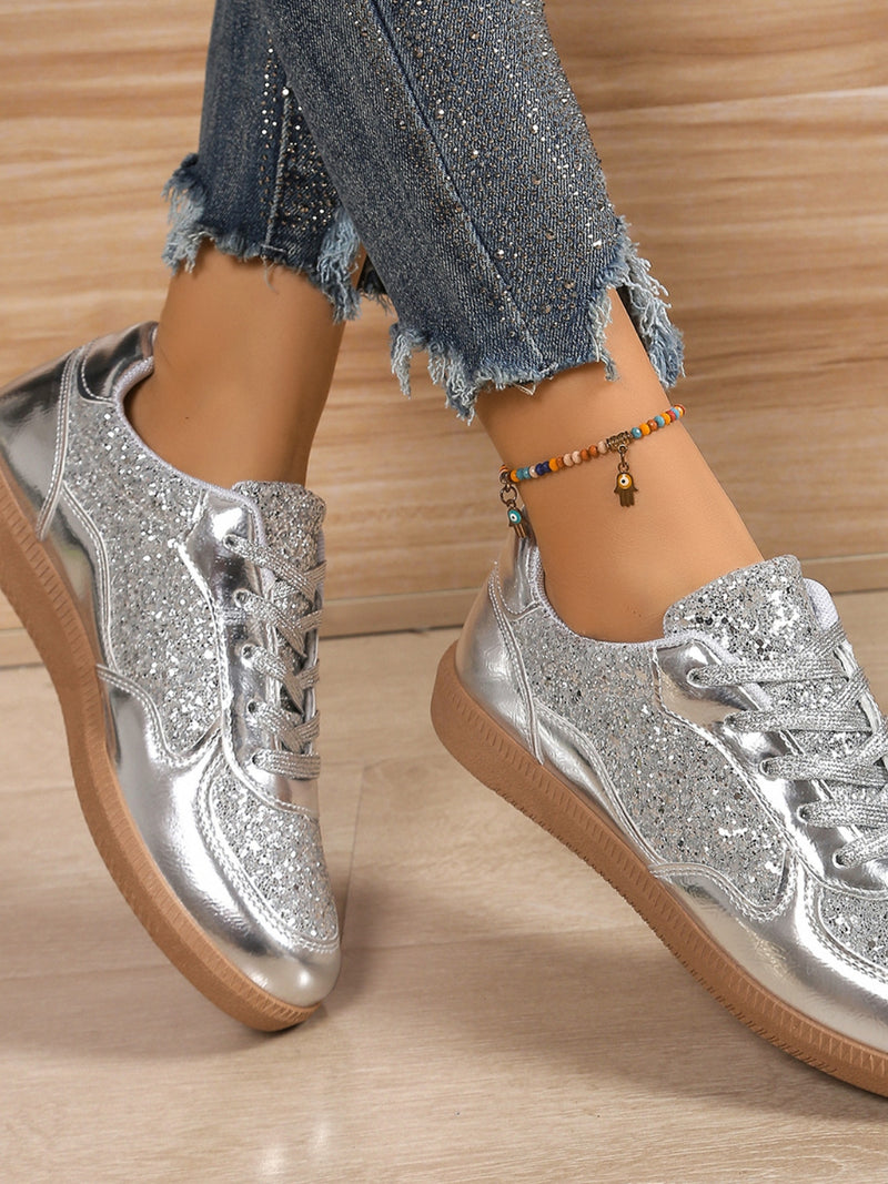 Hazel Blues® |  Sequin PU Leather Flat Sneakers