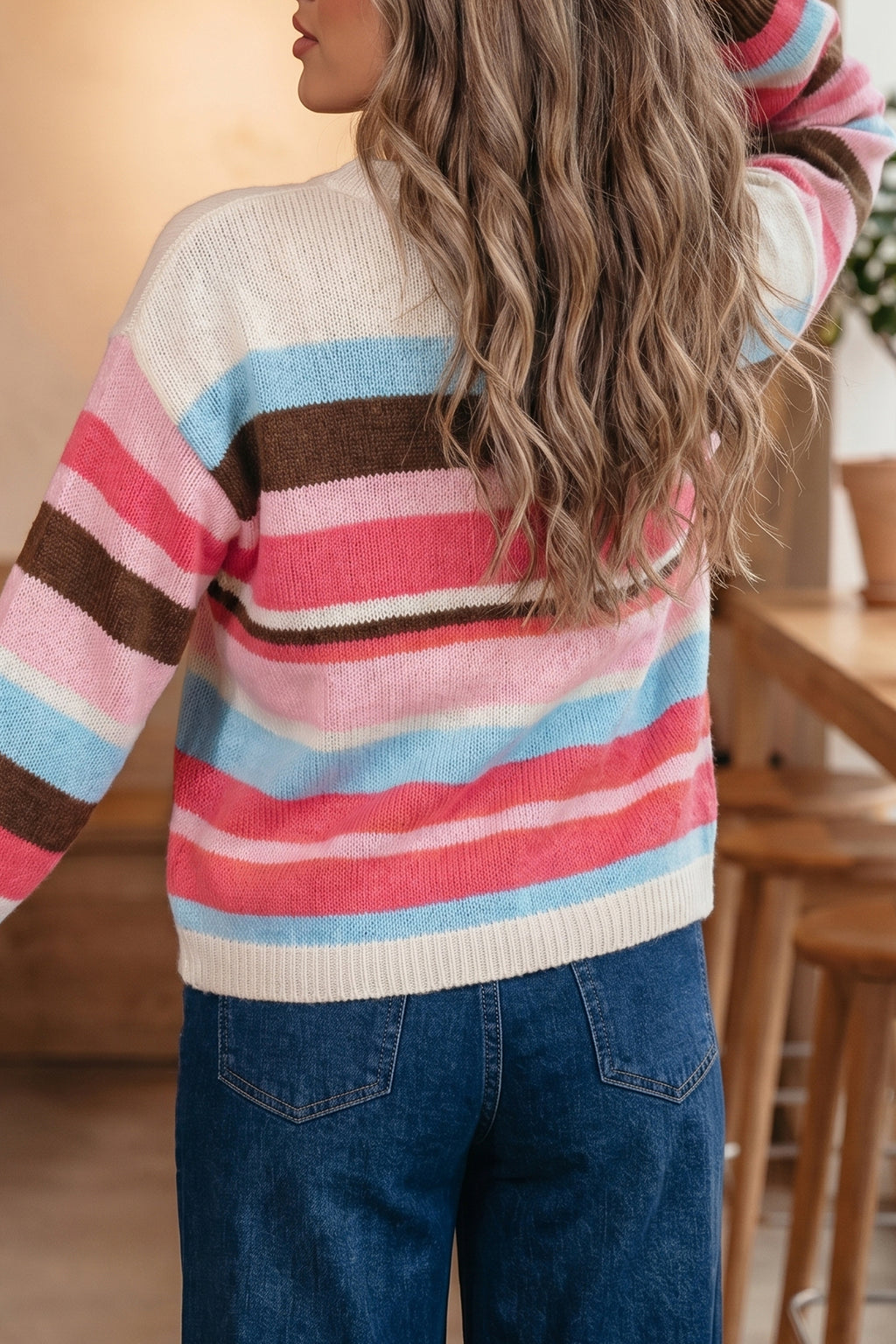 Drop Shoulder Striped Colorblock Cardigan | Striped Colorblock Cardigan