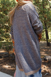 Hazel Blues® |  Open Front Long Sleeve Striped Cardigan