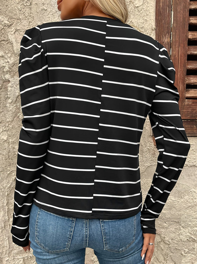 Hazel Blues® |  Striped Round Neck Puff Sleeve T-Shirt