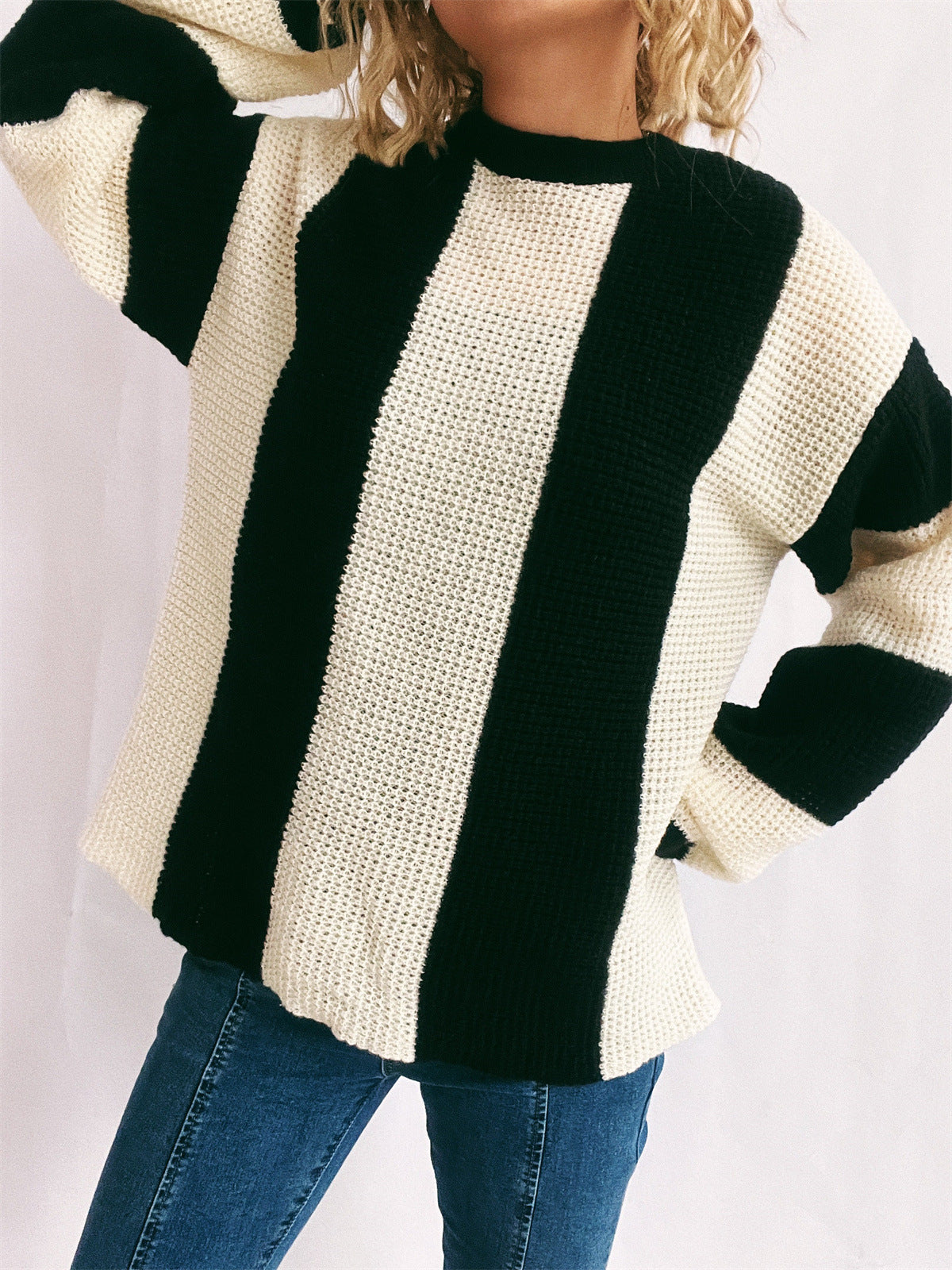 Hazel Blues® |  Color Block Round Neck Long Sleeve Sweater