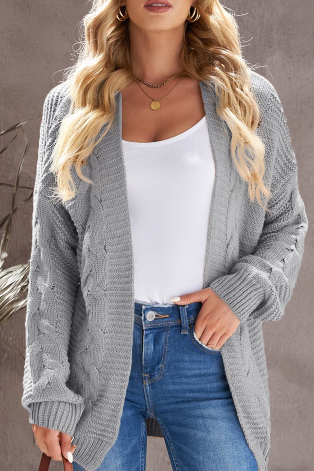 Hazel Blues® |  Cable-Knit Open Front Cardigan