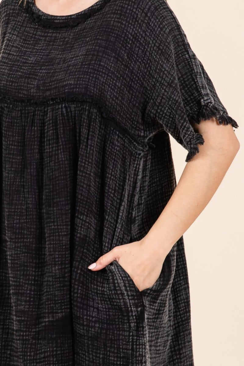 Hazel Blues® |  Culture Code Short Sleeve Babydoll Texture Dress with Pockets