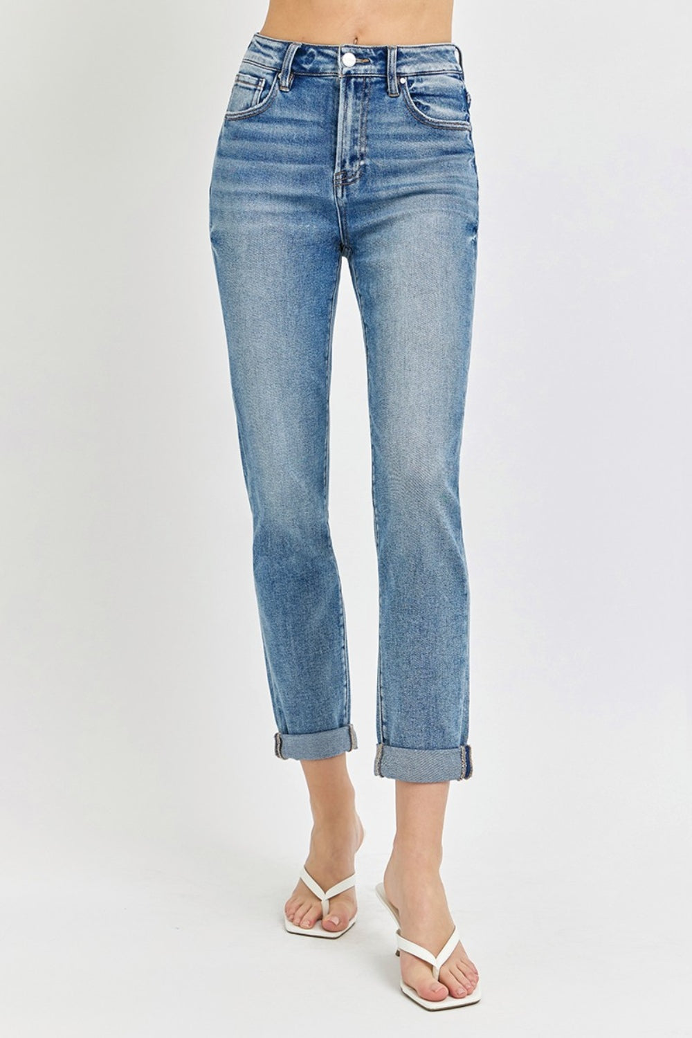 Hazel Blues® |  Risen High Rise Cropped Roll Up Jeans