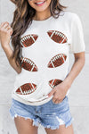 Hazel Blues® |  White Sequined Football Graphic Cotton T Shirt