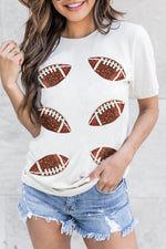 Hazel Blues® |  White Sequined Football Graphic Cotton T Shirt