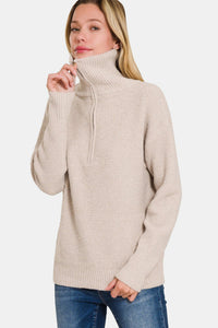 Hazel Blues® |  Zenana Half Zip Long Sleeve Sweater