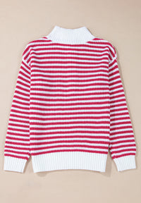 Hazel Blues® |  Striped Half Zip Mock Neck Long Sleeve Sweater