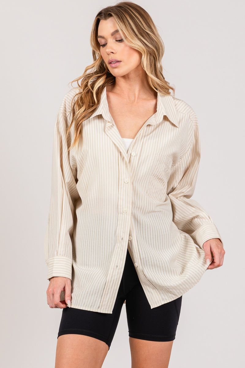 Hazel Blues® |  SAGE + FIG Striped Button Up Long Sleeve Shirt