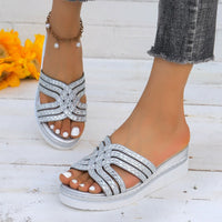 Hazel Blues® |  Rhinestone Open Toe Wedge Sandals