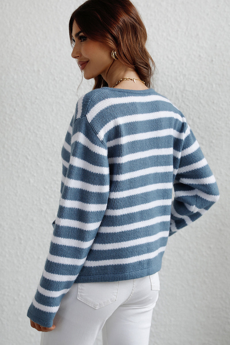 Hazel Blues® |  Striped Button Down Long Sleeve Cardigan