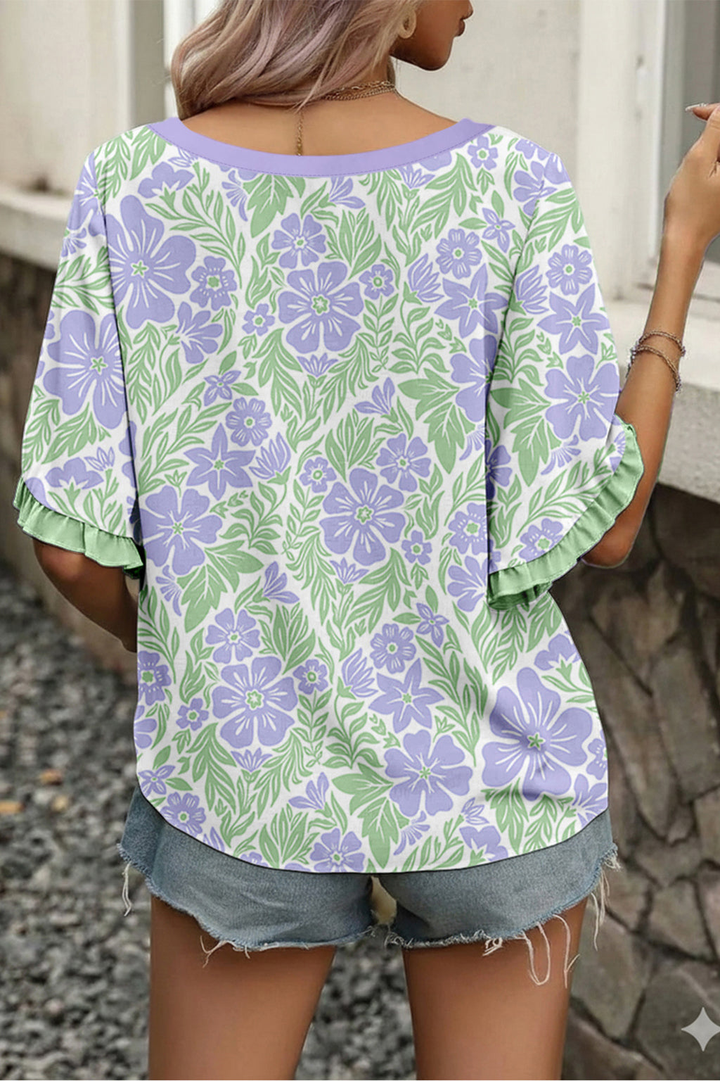 Hazel Rae Purple Floral Color-Block Blouse