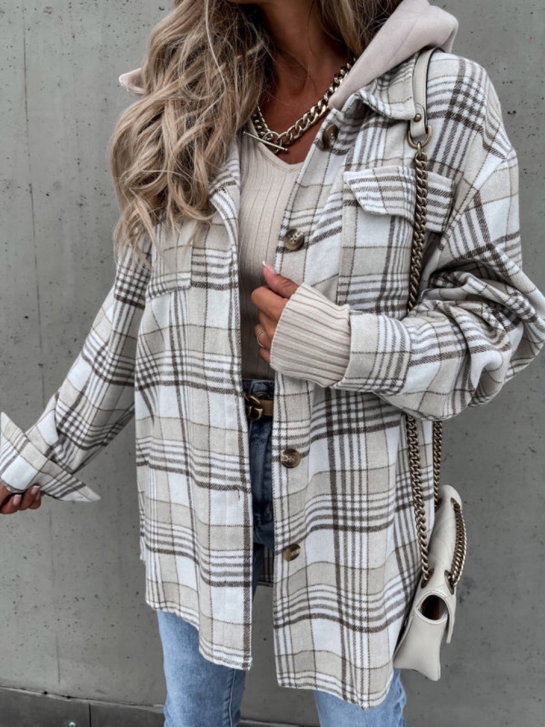 Hazel Blues® |  Plaid Button Up Jacket with Removable Hood