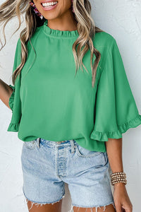 Hazel Blues® |  Frill Round Neck Wide Half Sleeve Blouse