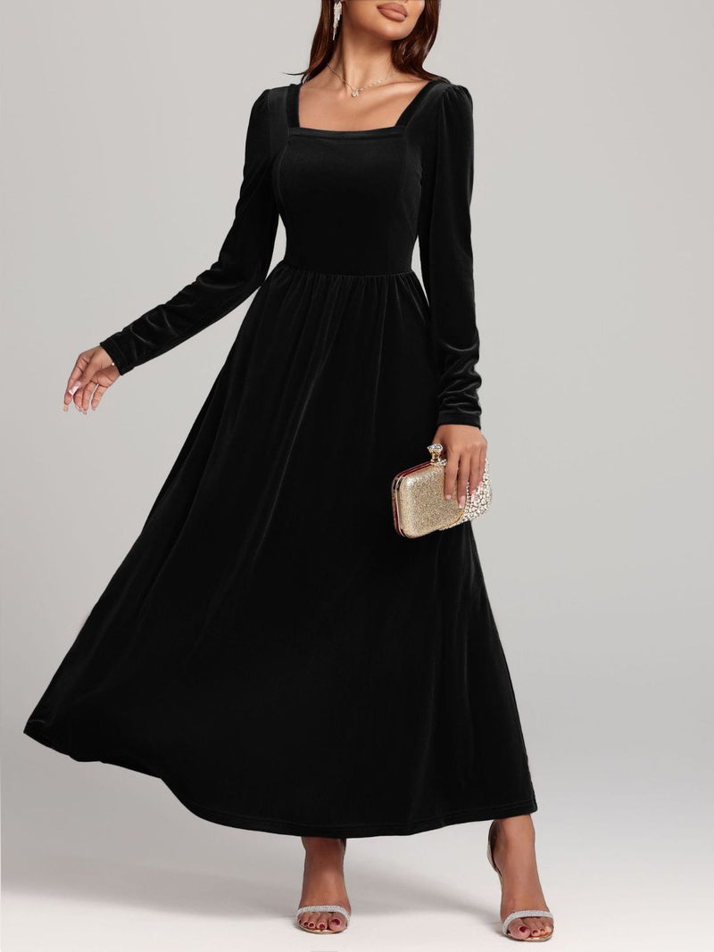 Hazel Blues® |  Velvet Square Neck Long Sleeve Dress