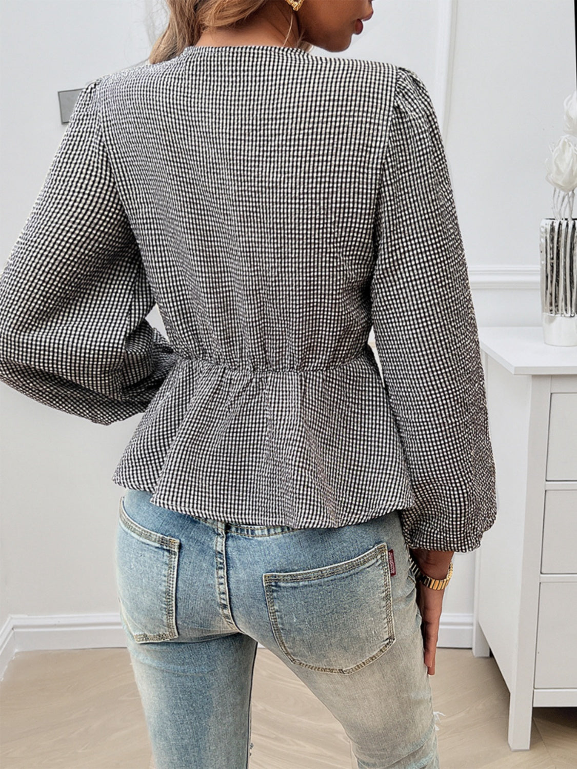 Hazel Blues® |  Tied Round Neck Long Sleeve Blouse