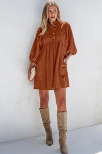 Hazel Blues® |  Corduroy Quarter Snap Three-Quarter Sleeve Dress