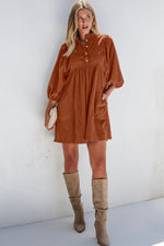 Hazel Blues® |  Corduroy Quarter Snap Three-Quarter Sleeve Dress