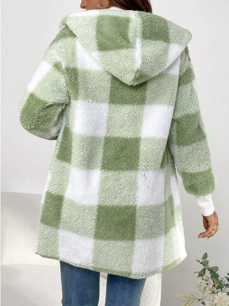 Hazel Blues® |  Plaid Long Sleeve Hooded Coat