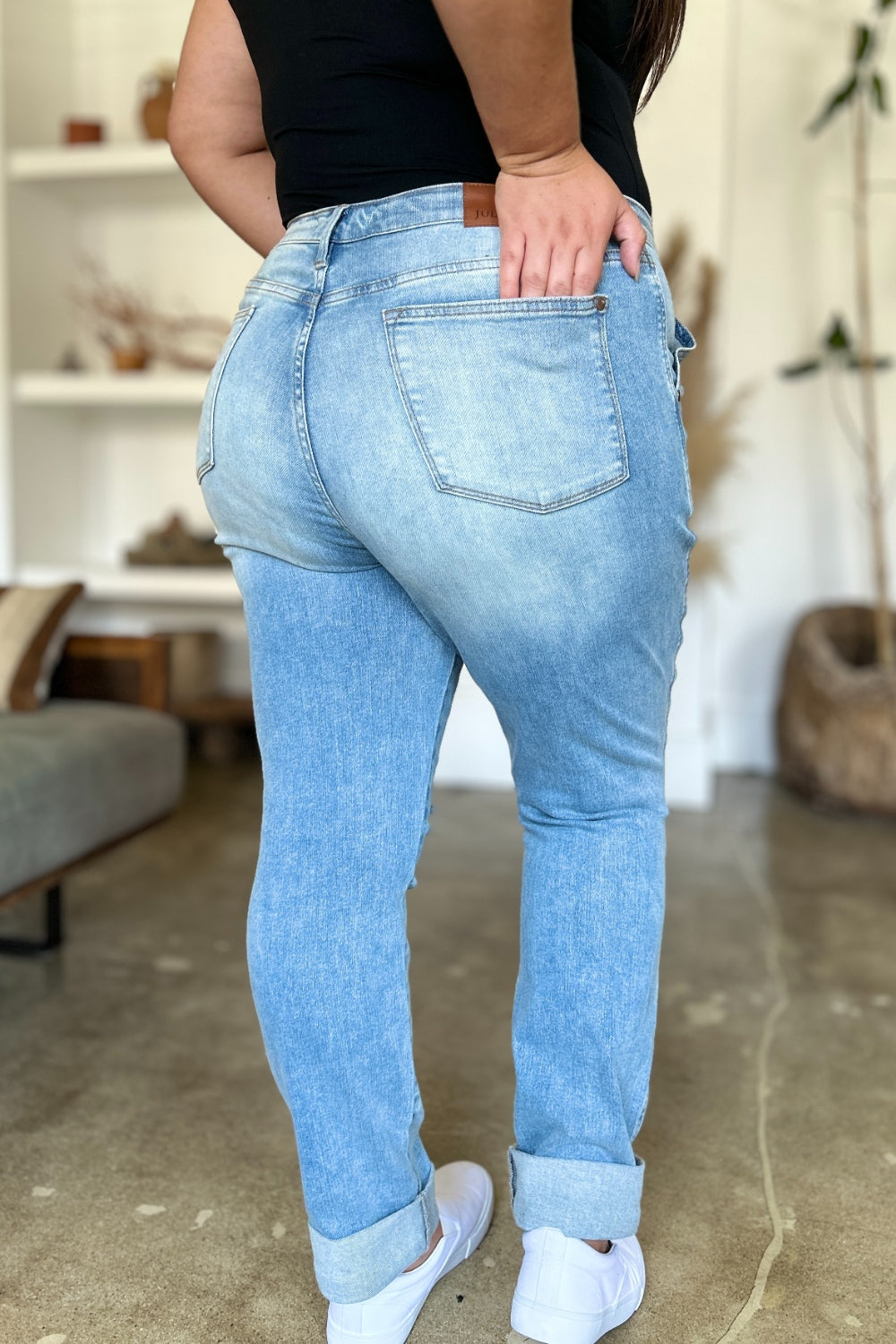 Hazel Blues® |  Judy Blue Distressed Straight Jeans with Patch Pockets