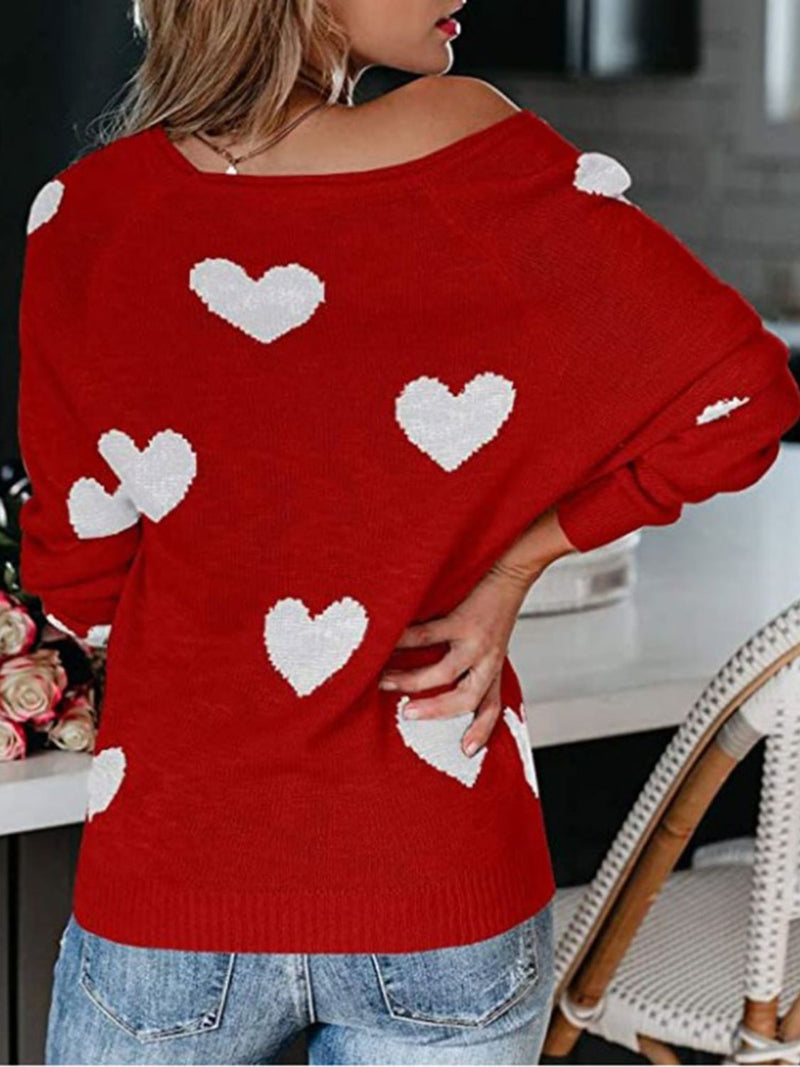 Hazel Blues® |  Heart Scoop Neck Long Sleeve Sweater