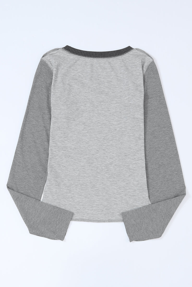 Hazel Blues® |  Exposed Seam Contrast Round Neck Long Sleeve T-Shirt