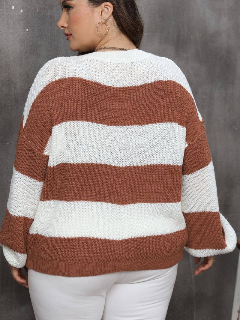 Hazel Blues® | Striped Round Neck Long Sleeve Sweater