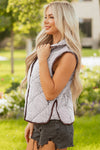 Hazel Blues® |  Brown Stripe Snap Button Scalloped Hem Collared Winter Vest