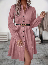 Hazel Blues® |  Ruched Button Up Long Sleeve Dress