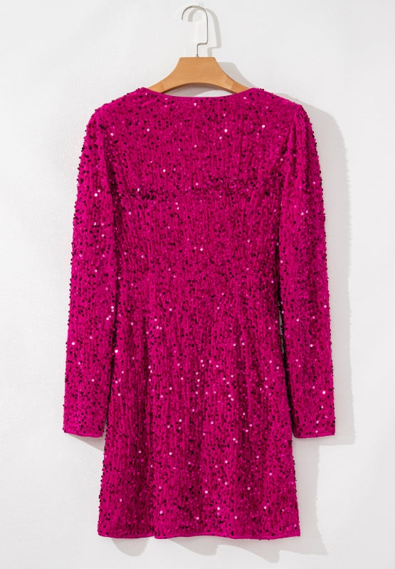 strapless open back dress Hot Pink Sequins Bow Bust Long Sleeves Cut-Out Homecoming Dress Hot Pink / Custom Size main image 0