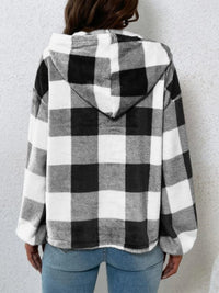 Hazel Blues® |  Plaid Half Button Long Sleeve Hoodie