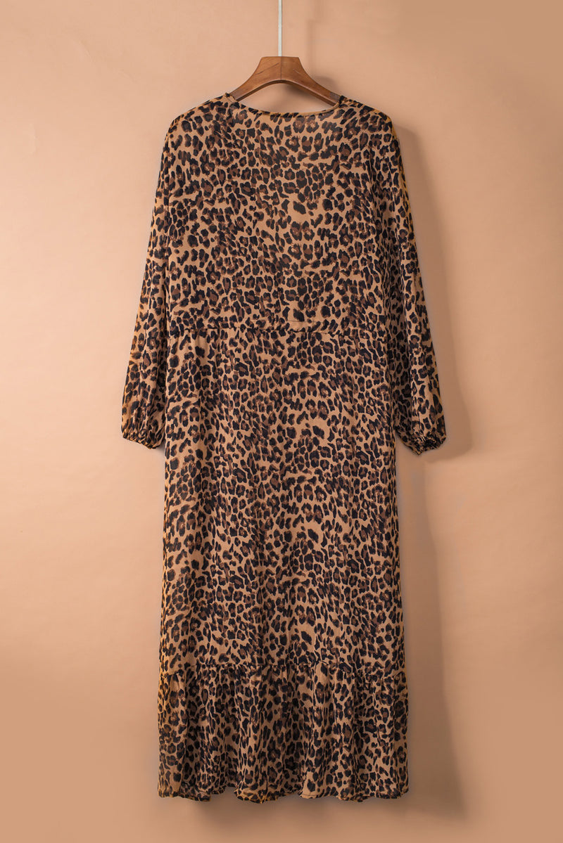 Hazel Blues® |  Leopard Open Front Long Sleeve Cover Up