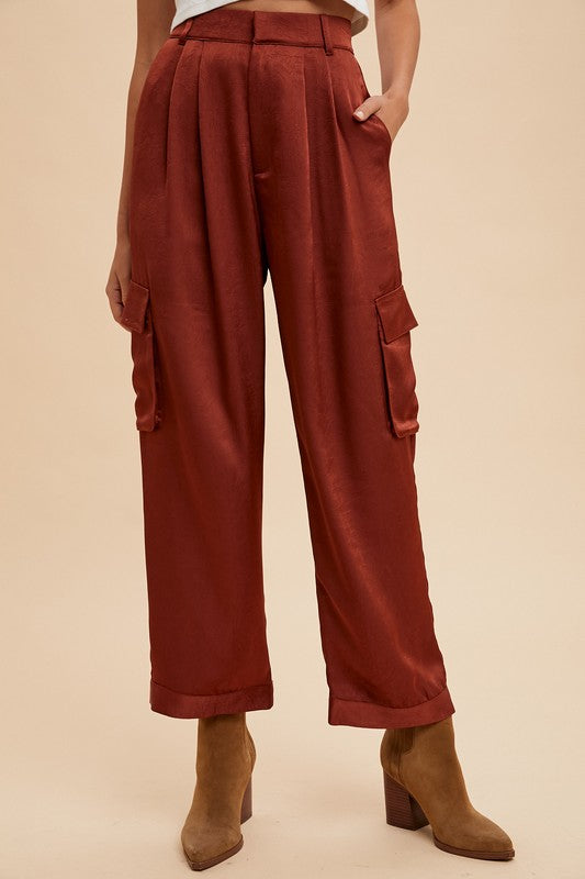 Hazel Blues® |  Annie Wear Wide Leg Cargo Satin Pants