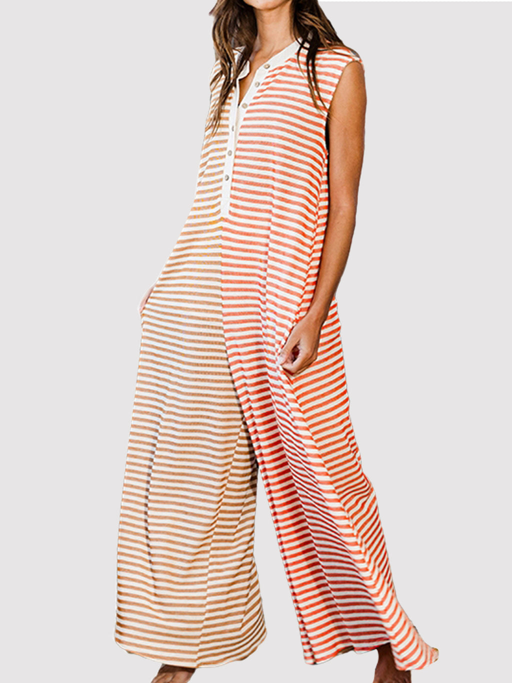 Hazel Blues® |  Striped Round Neck Sleeveless Jumpsuit