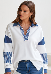 Hazel Blues® |  Color Block Johnny Collar Long Sleeve Sweatshirt