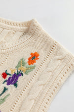 Hazel Blues® |  Embroidered Cable-Knit Round Neck Sweater Vest