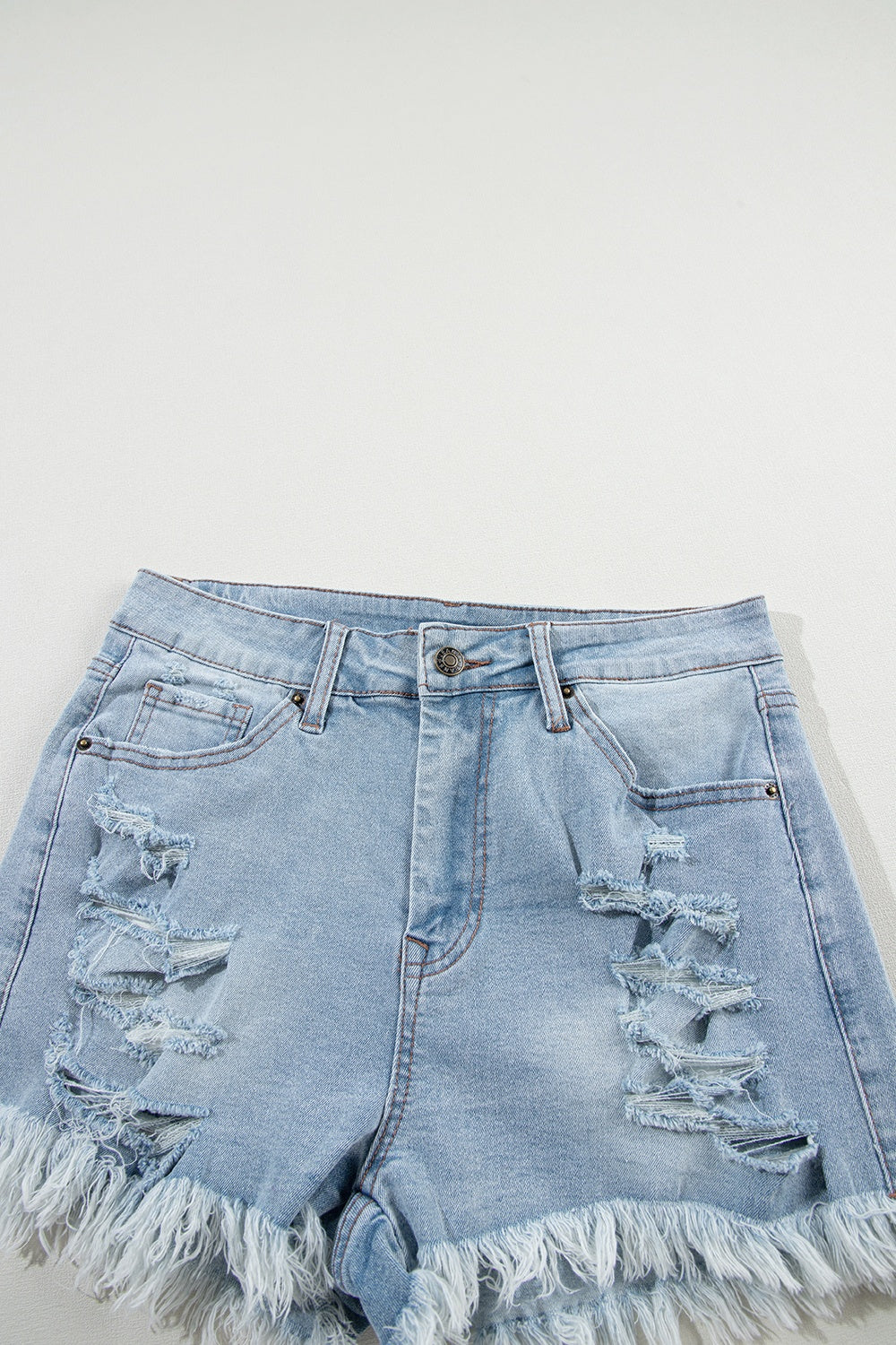 Hazel Blues® |  Distressed Raw Hem Denim Shorts