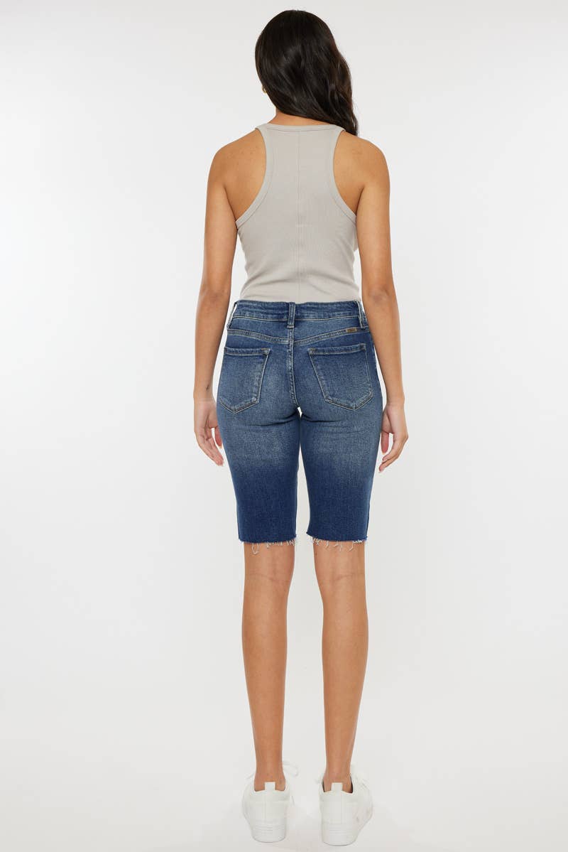 Hazel Blues® |  Kan Can Mid Rise Dark Wash Bermuda Shorts