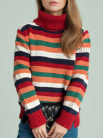 Hazel Blues® |  Contrast Stripes Turtleneck Long Sleeve Sweater